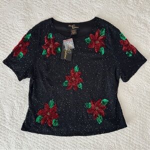NWT Classic Creations Vintage Beaded Holiday Blouse Short Sleeve Women's 2X Plus